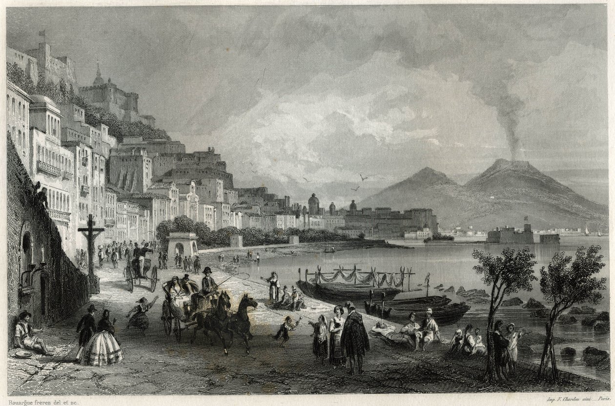 Utsikt over havnen og byen Napoli på 1800-tallet, i boken om Middelhavet av Louis Enault (1824-1900), fransk journalist og reisende. av Unbekannt
