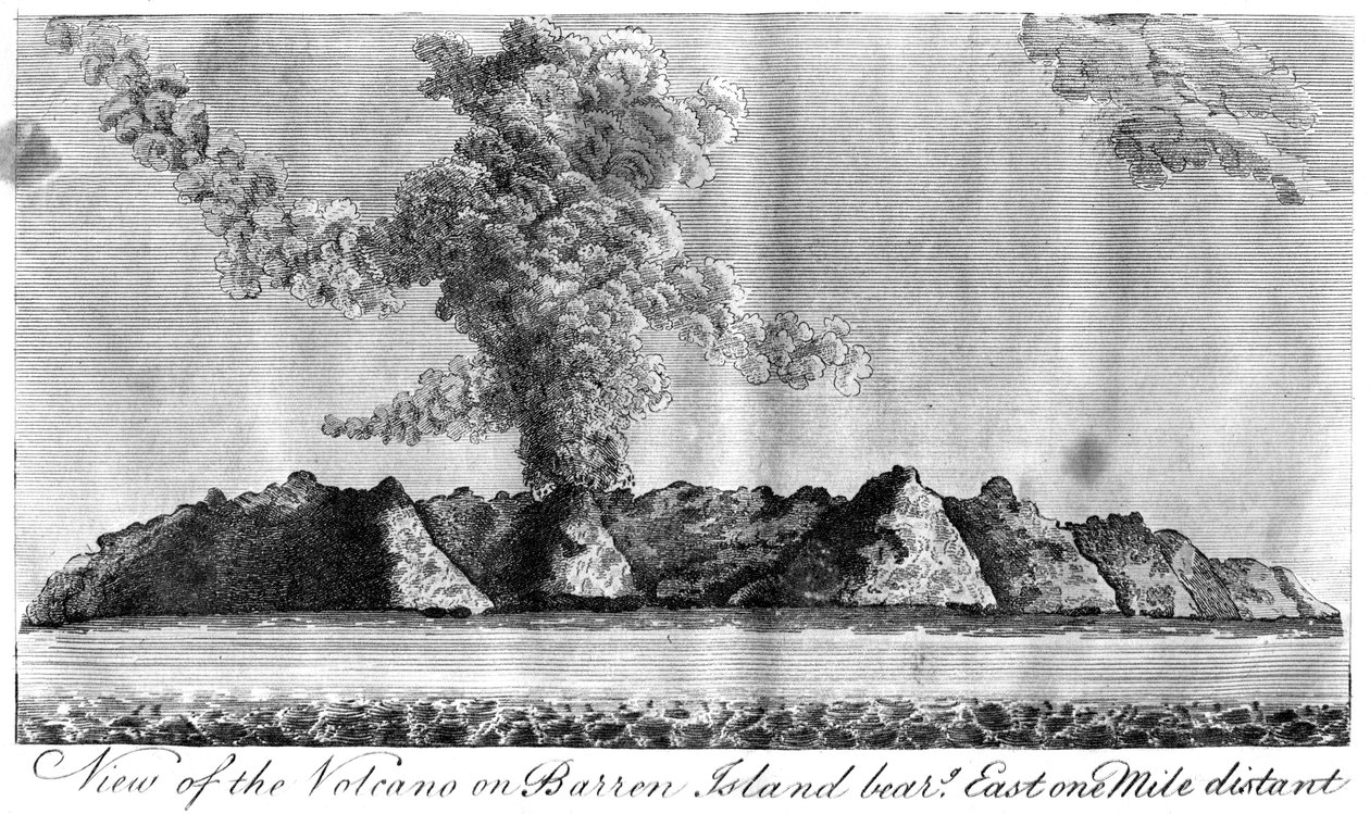Utsikt over vulkanen på Barren Island, Andamanøyene, 1799 av Unbekannt