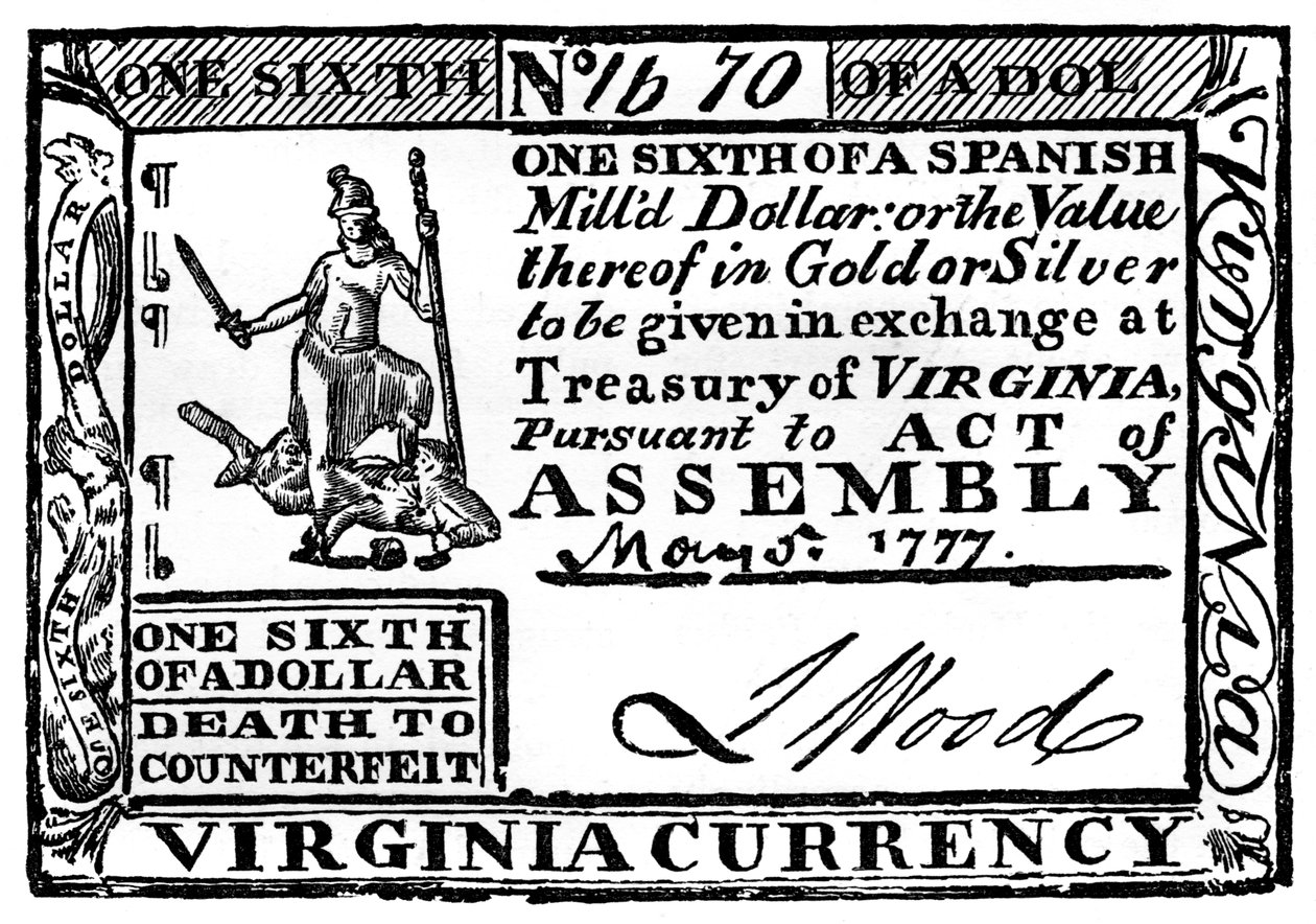 Virginia papirpenger, 1777 c1880 av Unbekannt