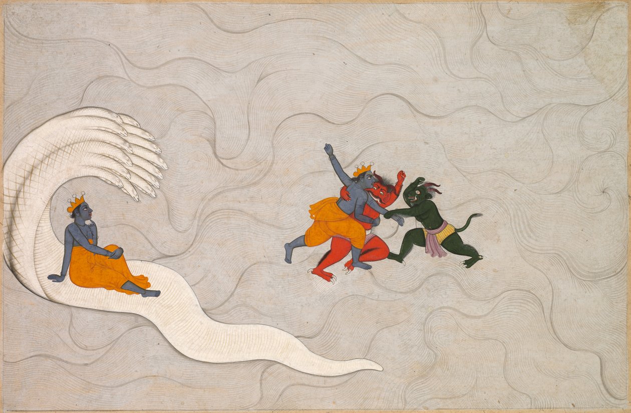 Vishnu kjemper mot Madhu og Kaitabha, fra en Markandeya Purana av Unbekannt Unbekannt