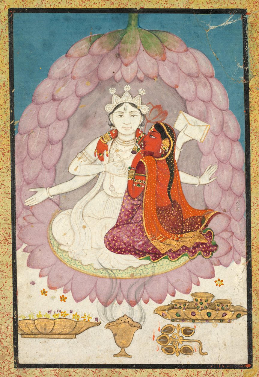 Vishnu og Lakshmi sitter på en lotusblomst, tidlig på 1800-tallet. av Unbekannt