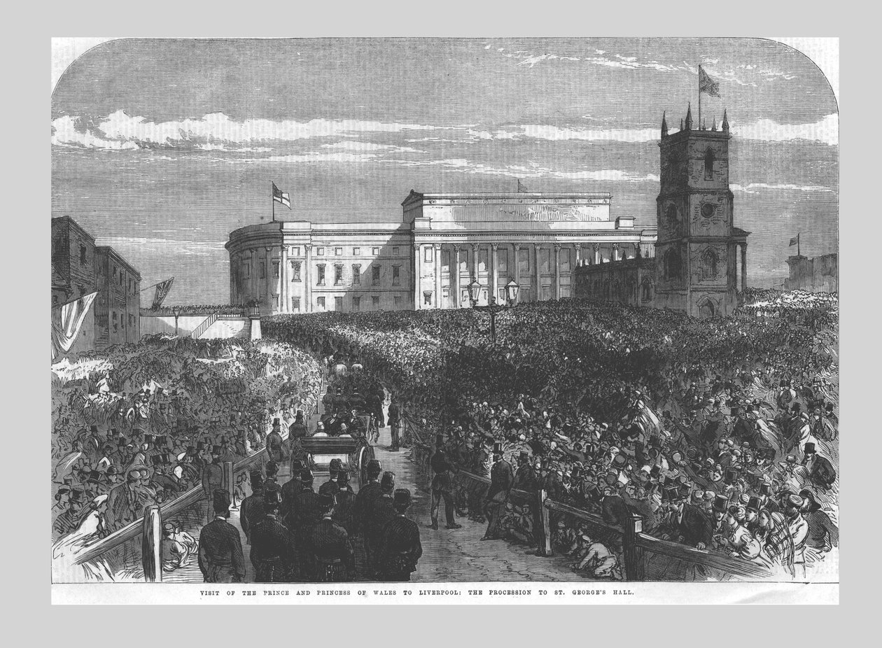 Besøk av prinsen og prinsessen av Wales til Liverpool. Prosesjonen til St. Georges Hall, 1865 av Unbekannt