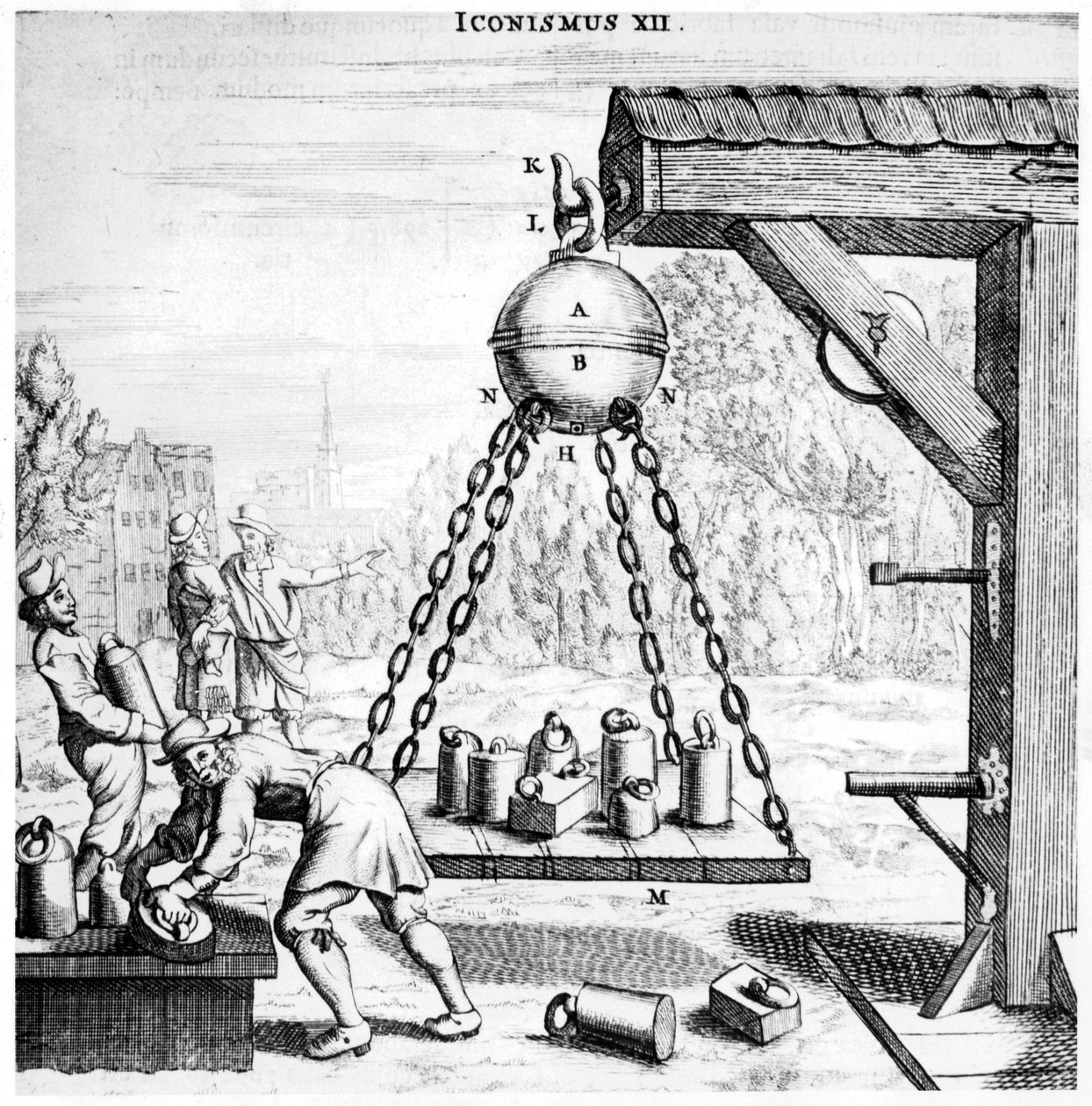Fra Guerickes demonstrasjon av lufttrykkets kraft, 1672 av Unbekannt