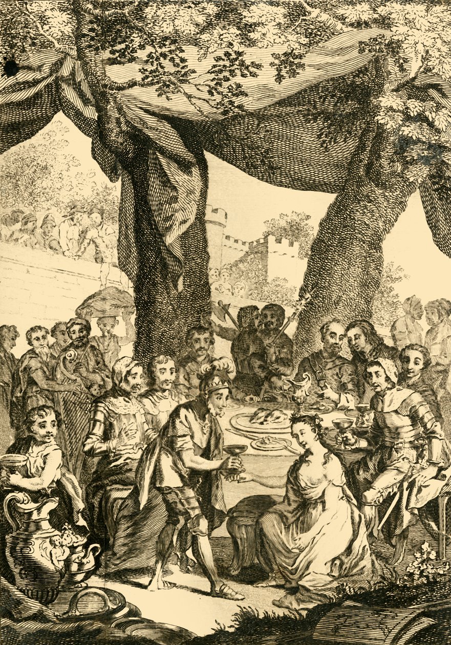 Vortigern King of Britain støtter Rowena en saksisk dame ..., midten av 1700-tallet. av Unbekannt