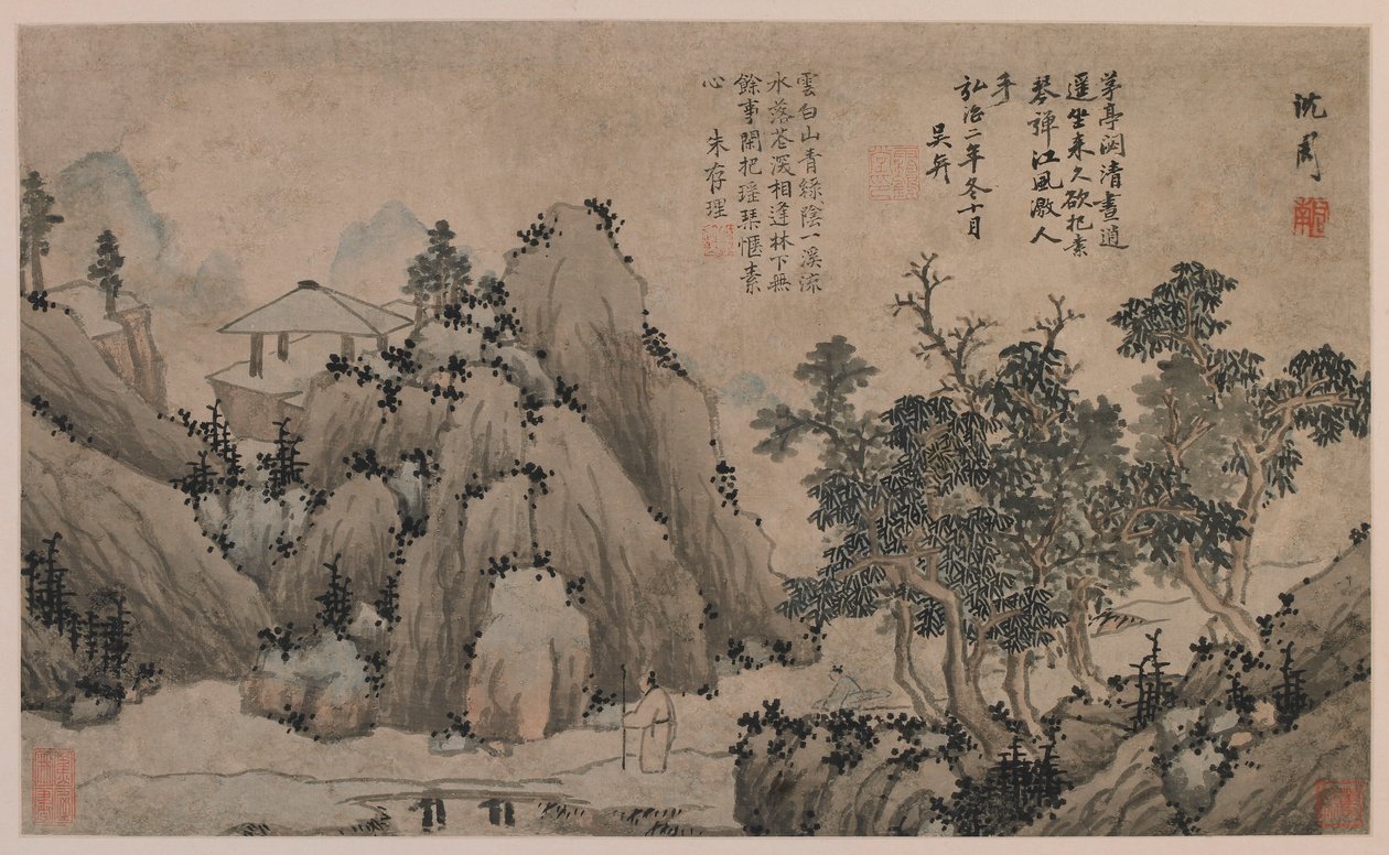 Vandre ved en fjellstrøm, Ming-dynastiet, 1368-1644. av Unbekannt