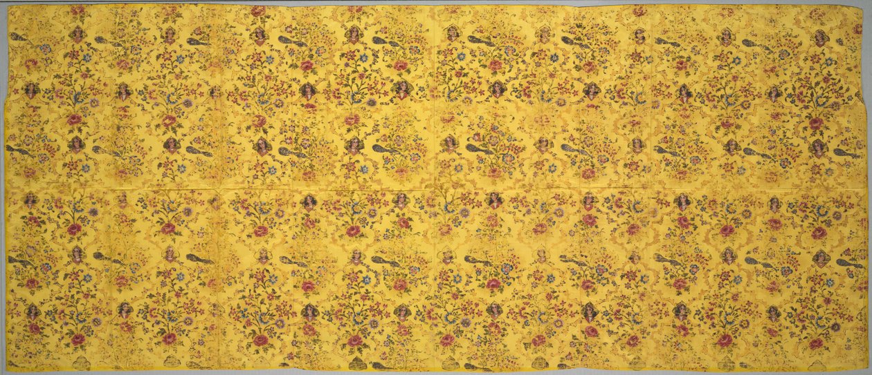 Veggdeksel med flora, påfugler og portrettmedaljonger, 1800-tallet. av Unbekannt