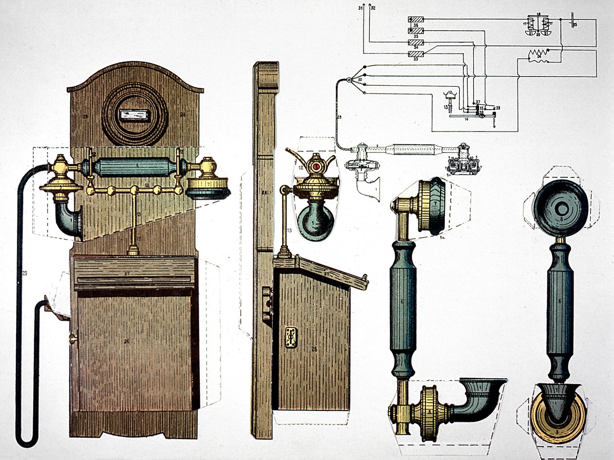 Veggmontert telefon, c1910 av Unbekannt