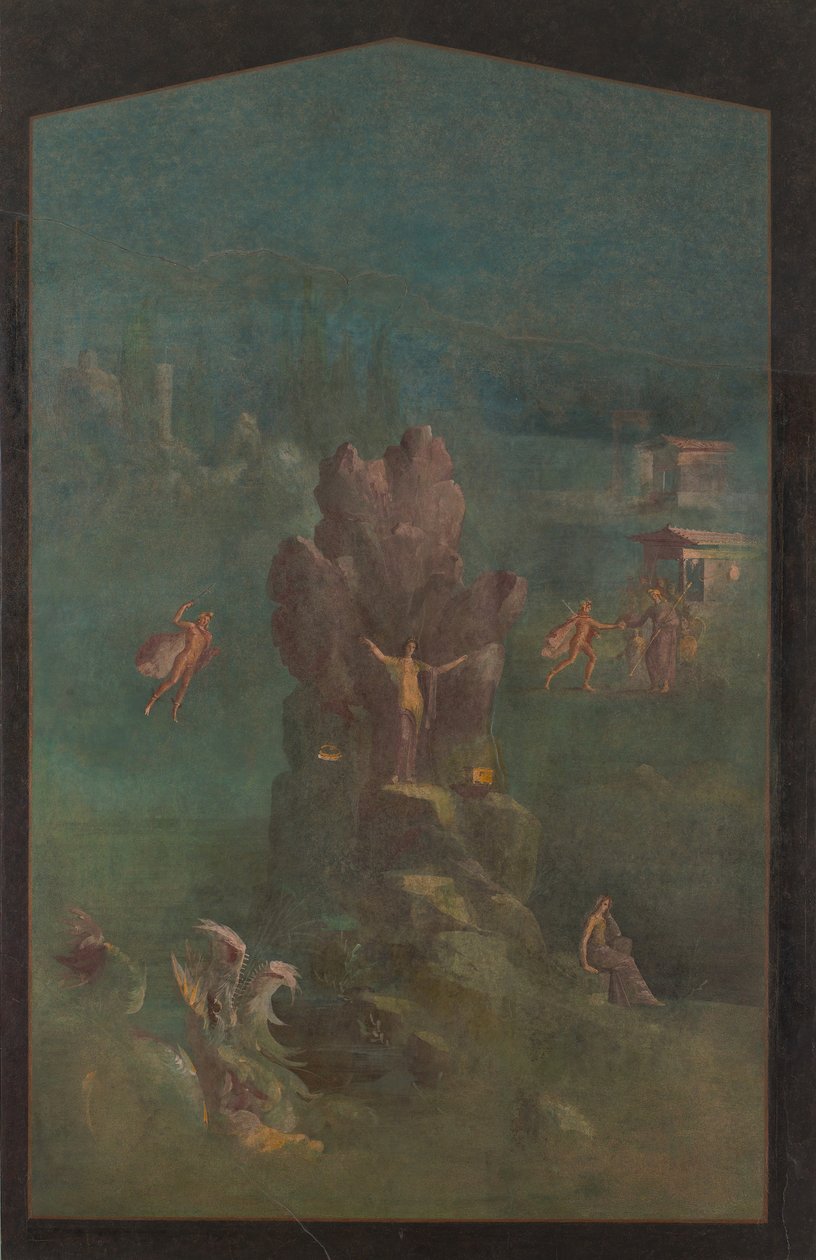 Veggmaleri: Perseus og Andromeda i landskap, fra keiservillaen..., 1. århundre f.Kr. av Unbekannt