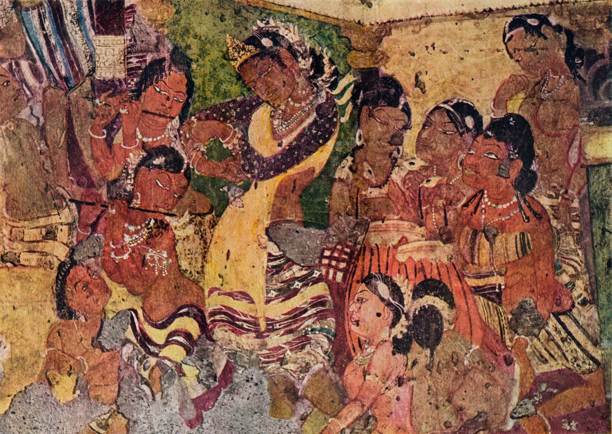 Veggmaleri fra hulene i Ajanta, c480 av Unbekannt