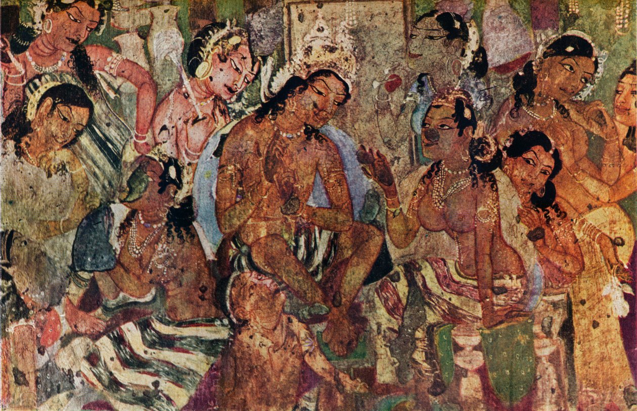 Veggmaleri fra hulene til Ajanta i Raja Mahajanaka, c480 av Unbekannt