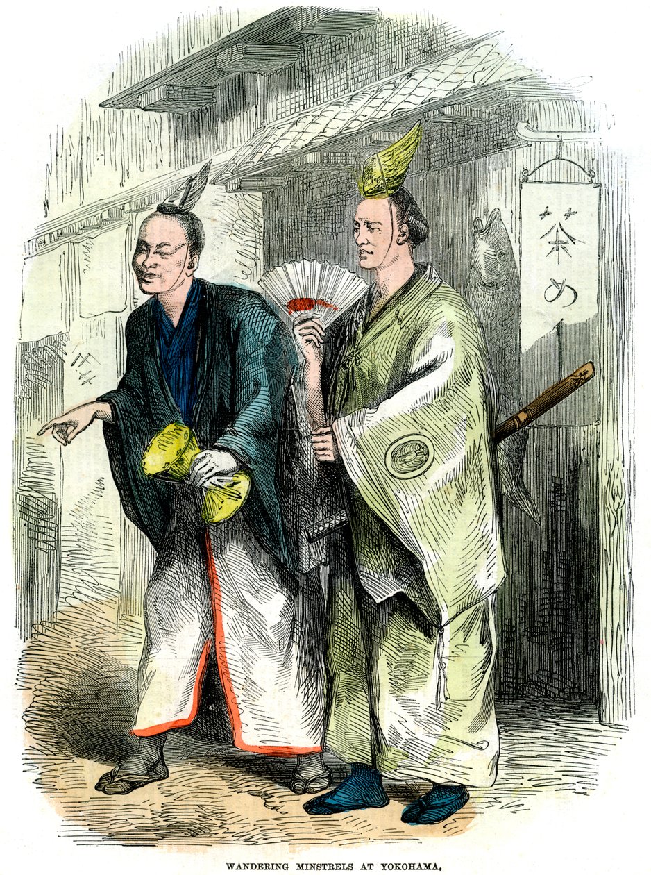 Vandrende minstreler i Yokohama, Japan, 1864 av Unbekannt