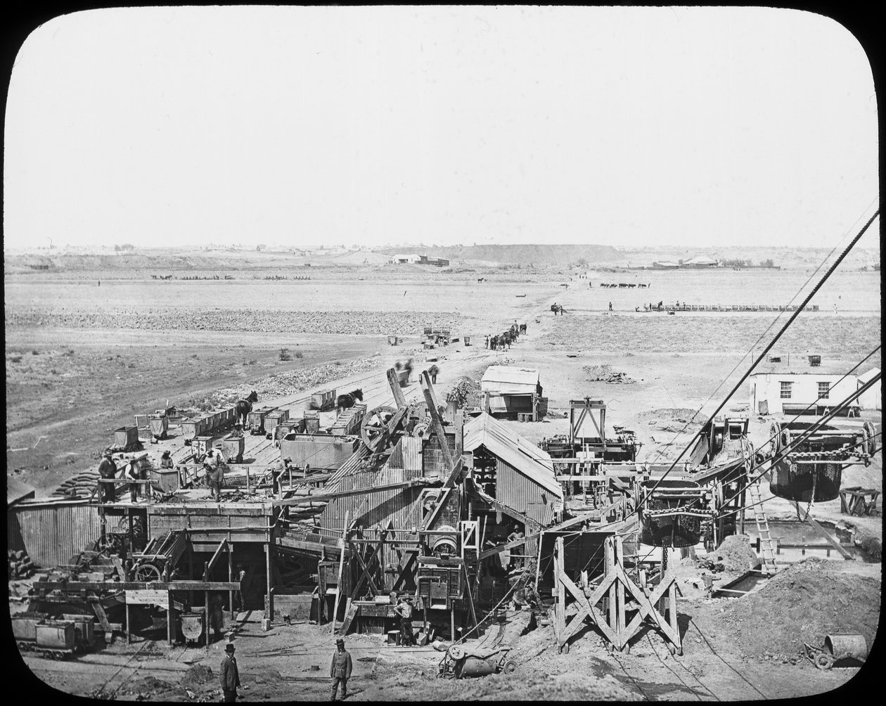 Vaskeutstyr og gulv ved en gruve, Sør-Afrika, c1890 av Unbekannt