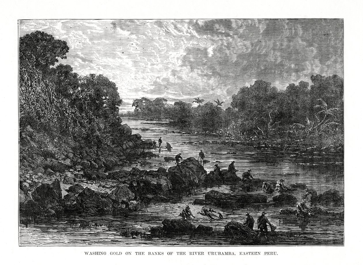 Vasker gull på bredden av Urubamba-elven, Peru, 1877 av Unbekannt