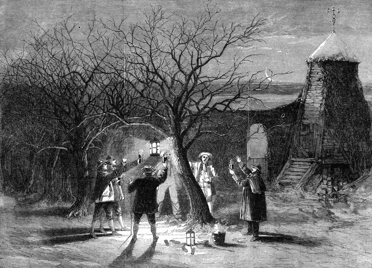Seilte epletrær med varm cider i Devonshire på tolvte aften, 1861 av Unbekannt