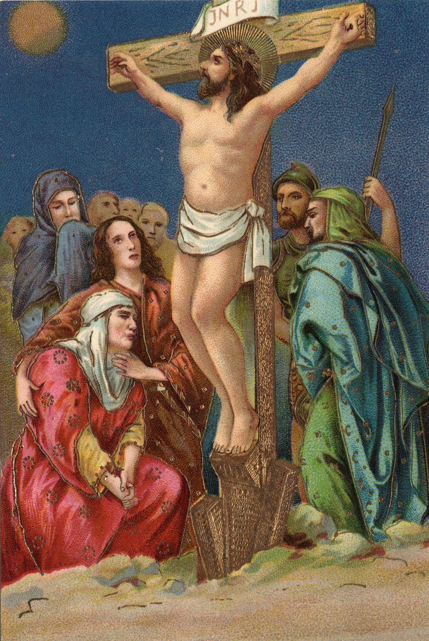 Korsveien - via crucis - Korsets stasjoner: korsfestelse, tolvte stasjon, Jesus dør på korset Kromolitografi Privat samling av Unbekannt