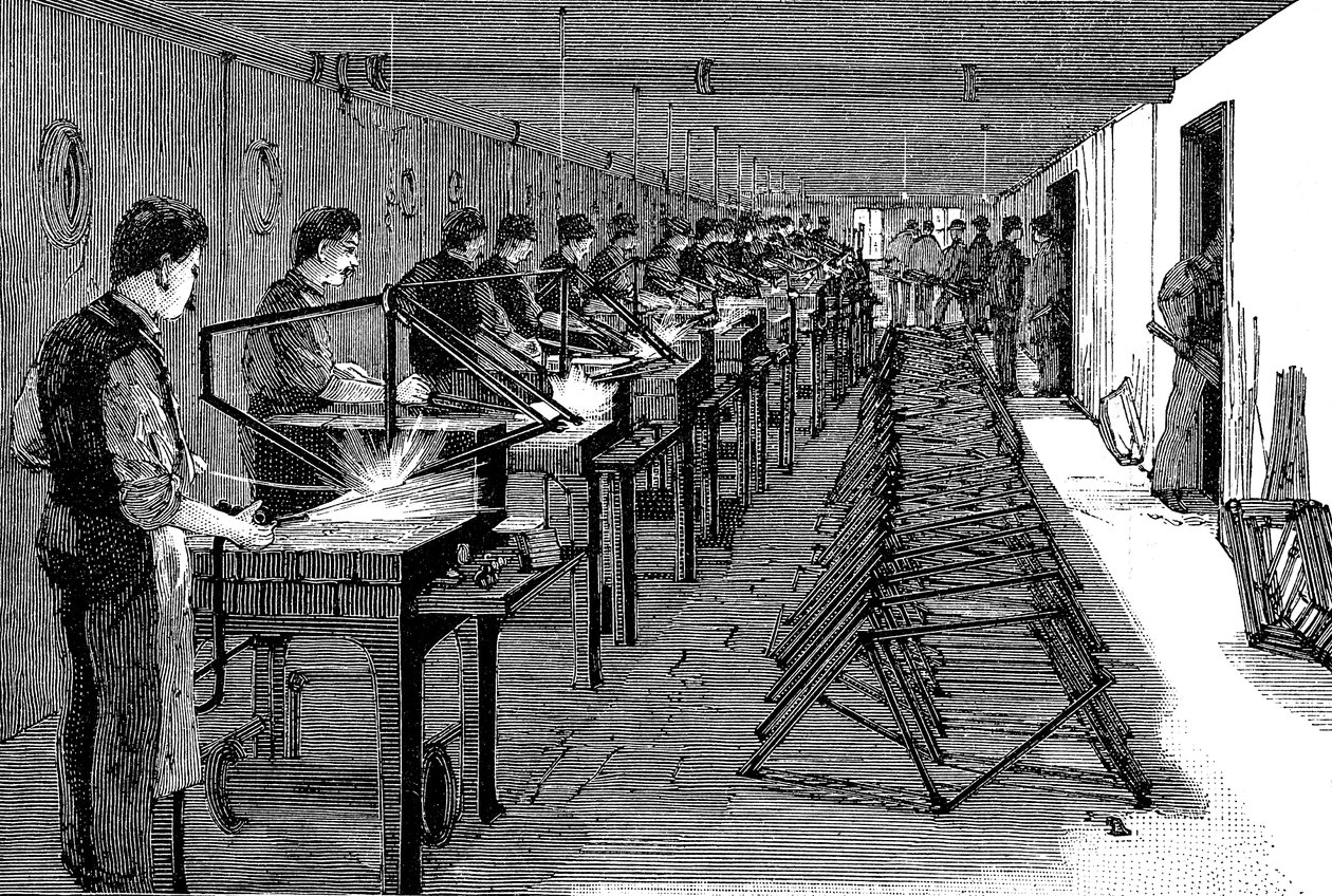 Sveising av sykkelrammer i en amerikansk fabrikk, 1900 av Unbekannt