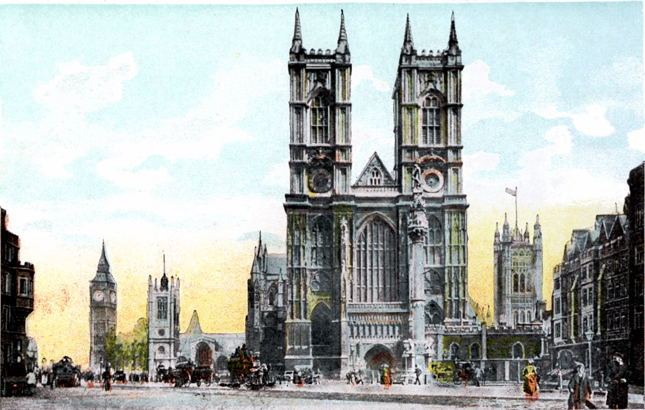Westminster Abbey og Big Ben, London, 20. århundre av Unbekannt