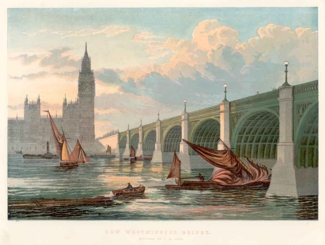 Westminster Bridge, London, sett fra sørbredden av Themsen, 1858 av Unbekannt