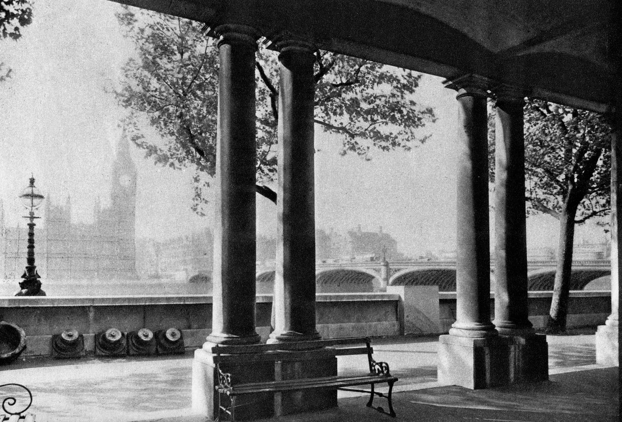 Westminster Bridge og Big Ben fra terrassen til St Thomass Hospital, 1926-1927 av Unbekannt