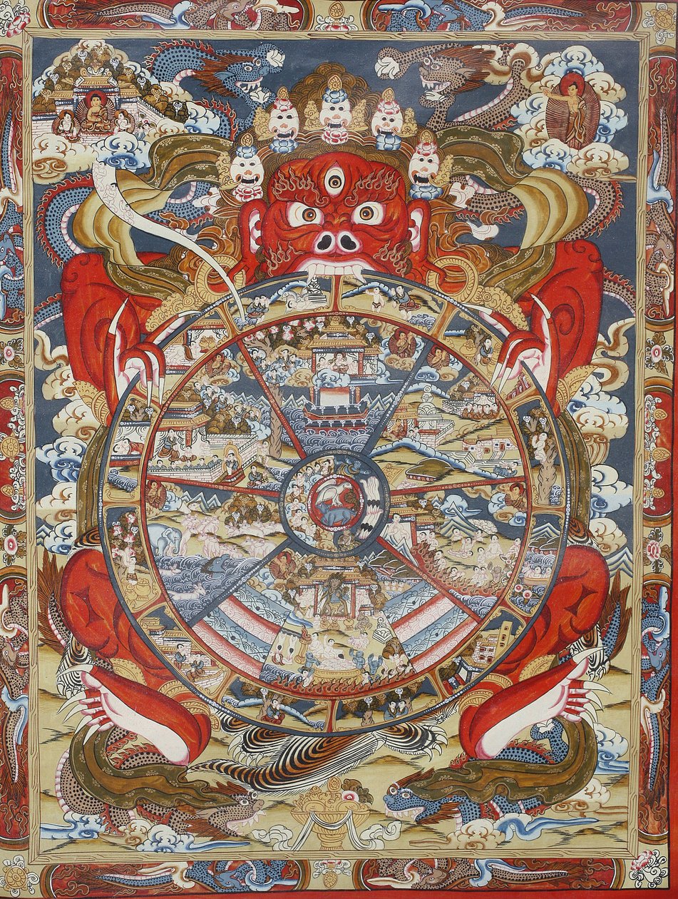 Livets hjul eller hjulet til Samsara (Mandala). Kopan kloster, Bhaktapur, Nepal av Unbekannt
