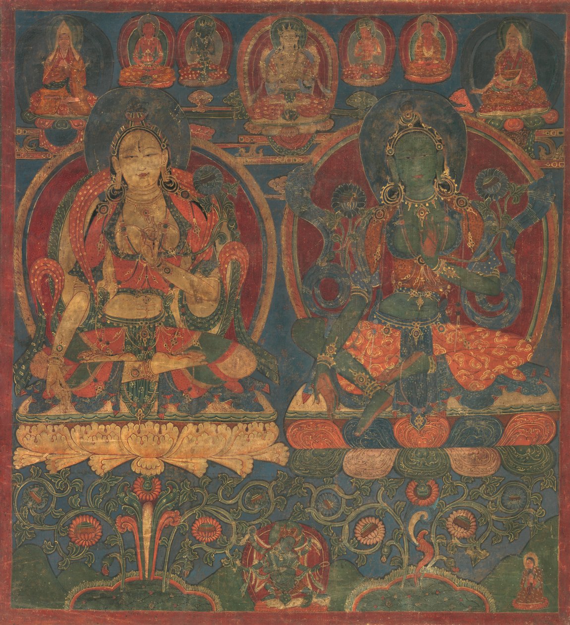 Hvit Tara og Grønn Tara, 1450-1500. av Unbekannt