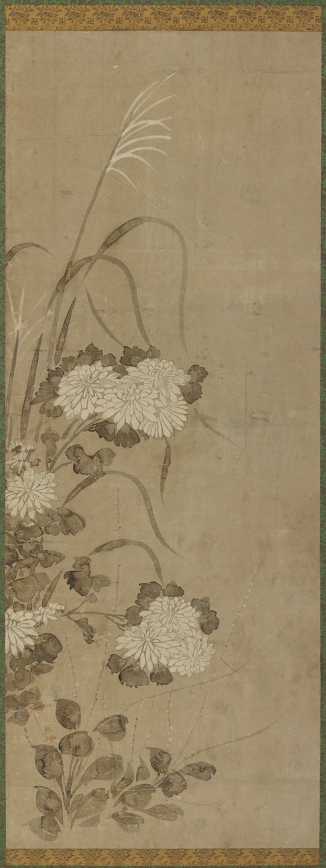 Hvite krysantemum og gress, Edo-perioden, 1615-1868. av Unbekannt