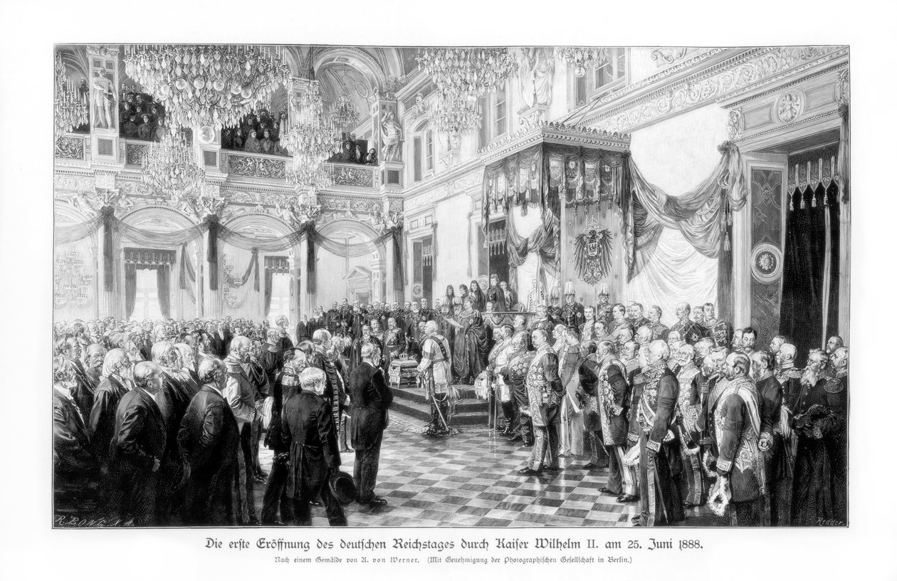 Wilhelm II og ministrene ved åpningen av Riksdagen 25. juni 1888, 1900 av Unbekannt