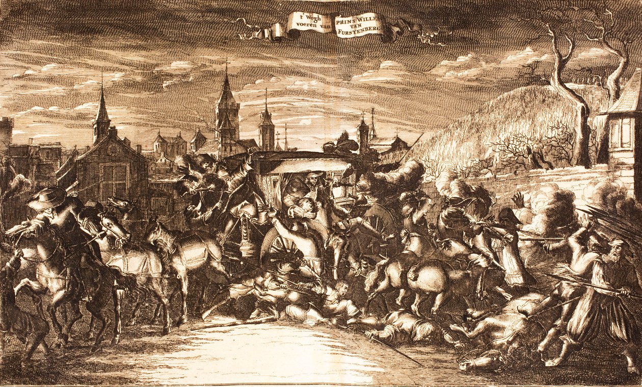 William Egon fra Fürstenberg angrep i treneren sin i Köln i 1674, 1675. av Unbekannt