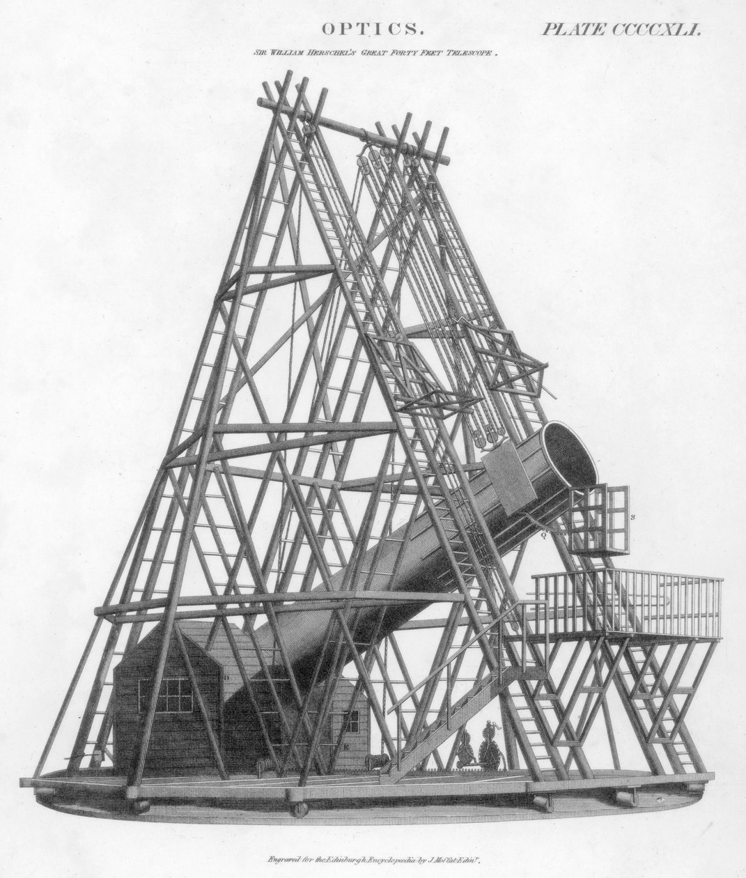 William Herschels reflekterende teleskop på 40 fot 12 m brennvidde, 1789 1807 av Unbekannt