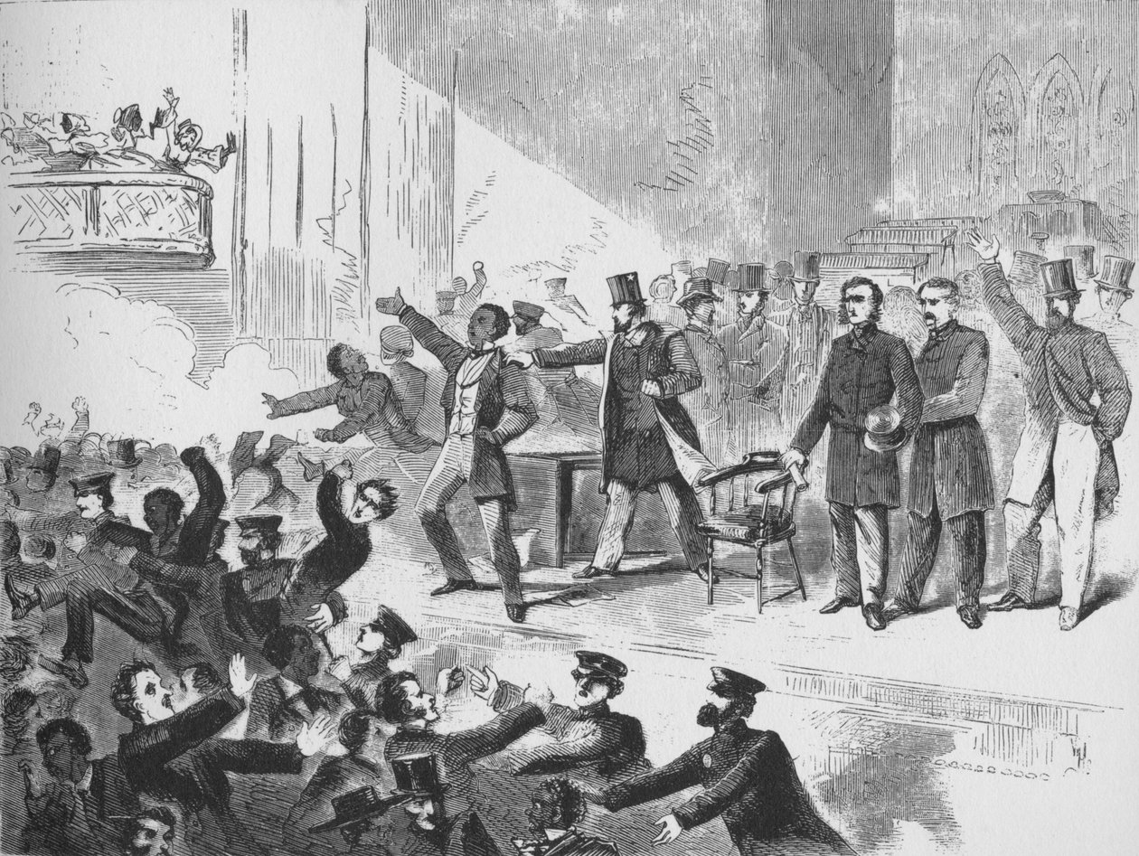 William Lloyd Garrison prøver å holde et John Brown-jubileumsmøte i Tremont Temple, Boston, av Unbekannt
