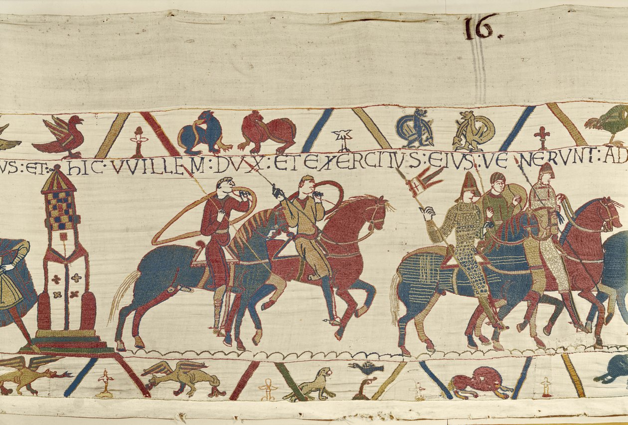 William leder hæren sin mot hertug Conan av Bretagne, Bayeux Tapestry (ullbroderi på lin) av Unbekannt
