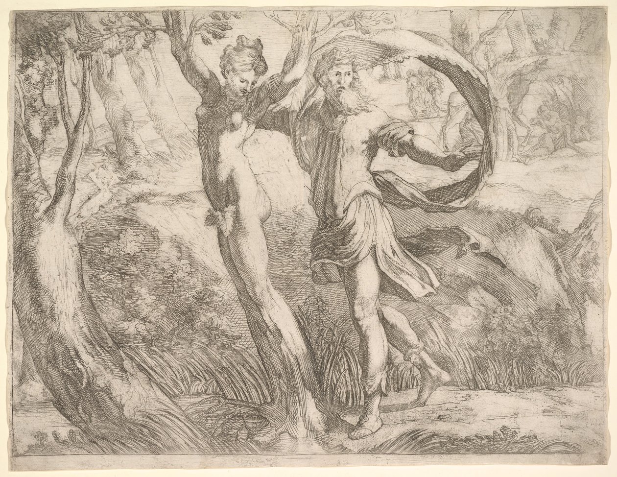 Wilton Album, folio 10a: Priapus og Lotis, ca. 1530-50. av Unbekannt