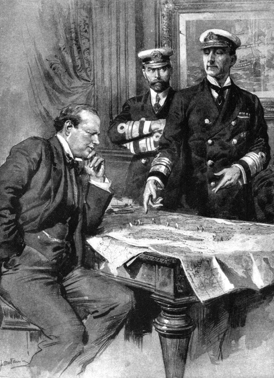 Winston Churchill, Charles Madden og Sir John Jellicoe, første verdenskrig, 1914 av Unbekannt