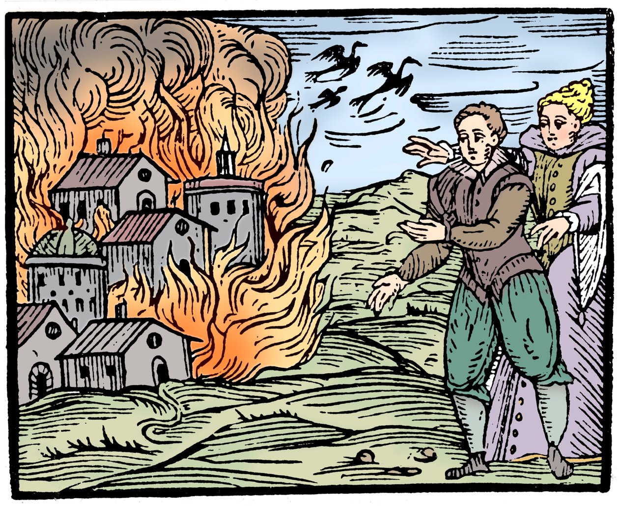 Hekser som ødelegger et hus ved brann - Swabia, 1533 av Unbekannt