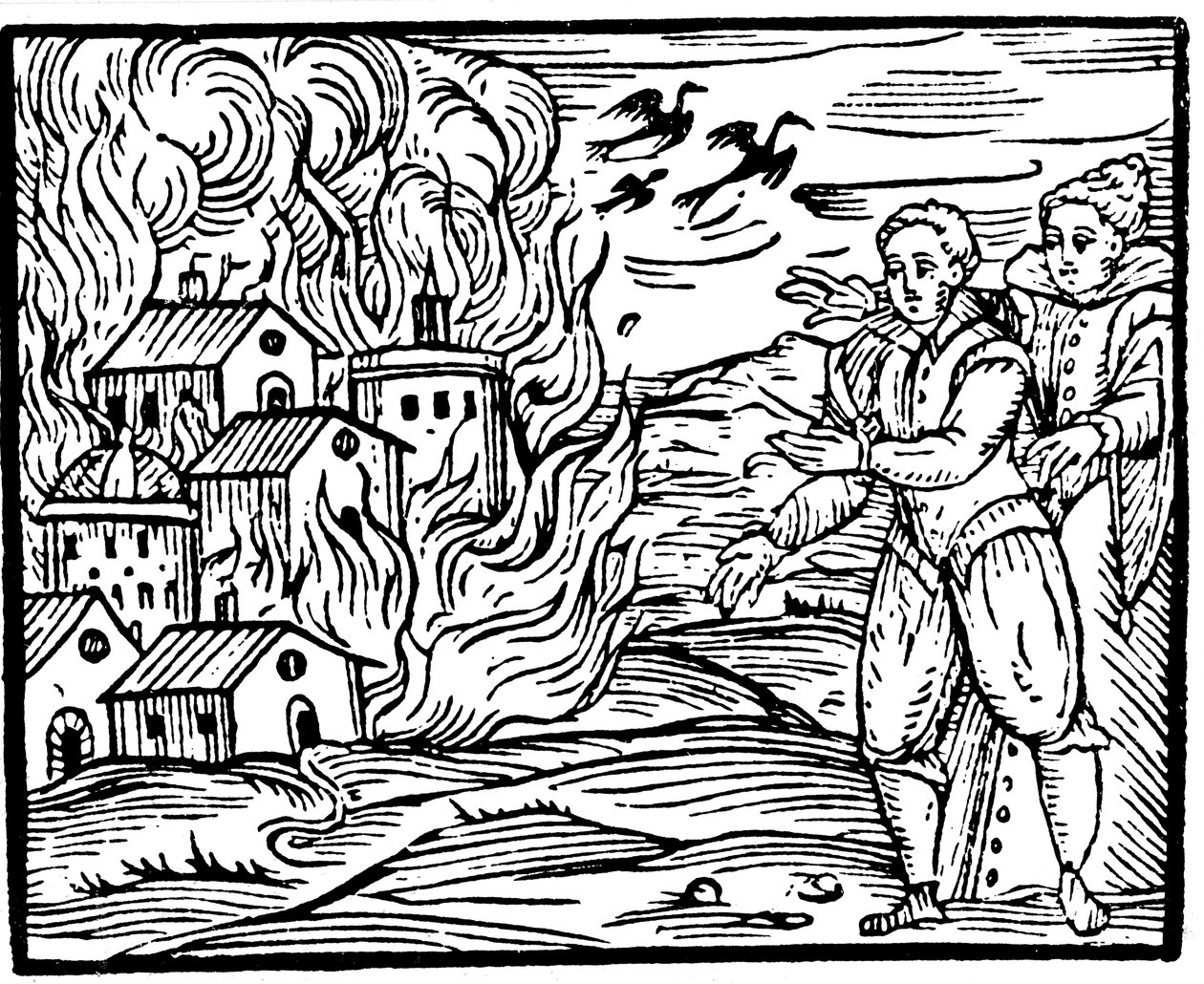 Hekser som ødelegger et hus ved brann - Swabia, 1533 av Unbekannt