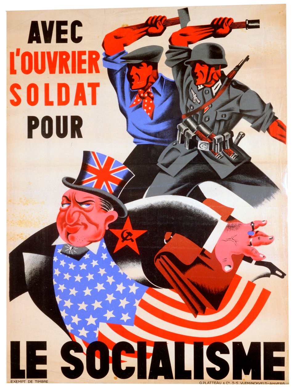 Med arbeideren og soldaten for sosialismen, belgisk pro-nazistisk propagandaplakat, c1941-1944 av Unbekannt
