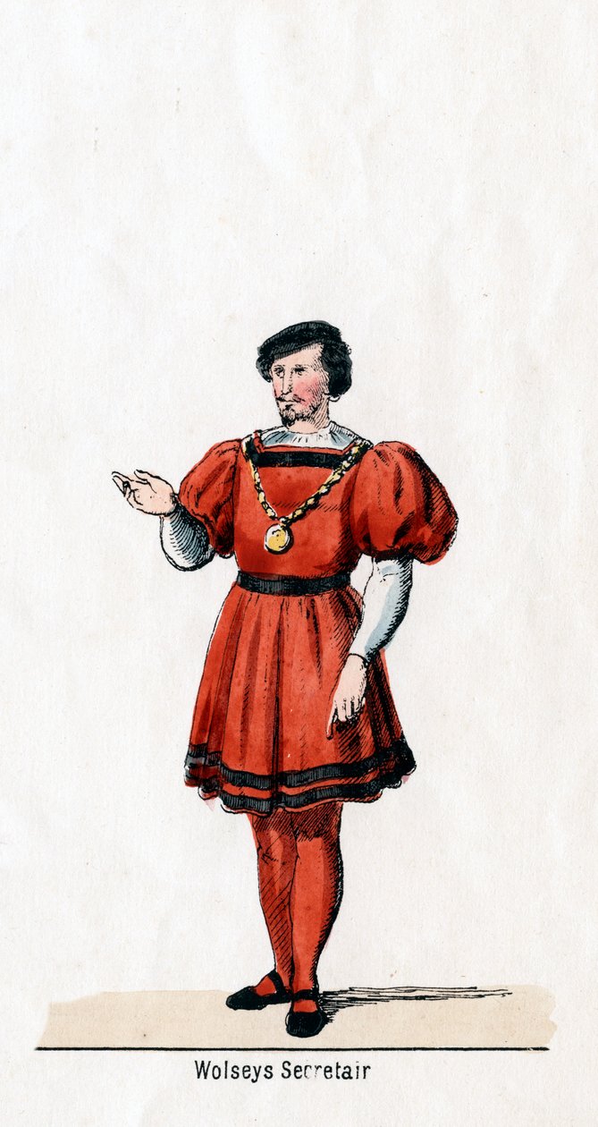Wolseys sekretær, kostymedesign for Shakespeares skuespill, Henry VIII, 1800-tallet av Unbekannt