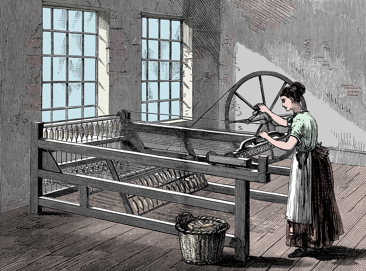 Kvinne som bruker en spinning Jenny, c1880 av Unbekannt