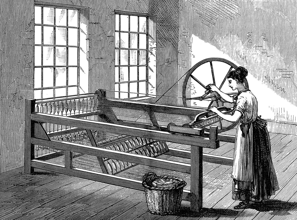 Kvinne som bruker en spinning Jenny, c1880 av Unbekannt