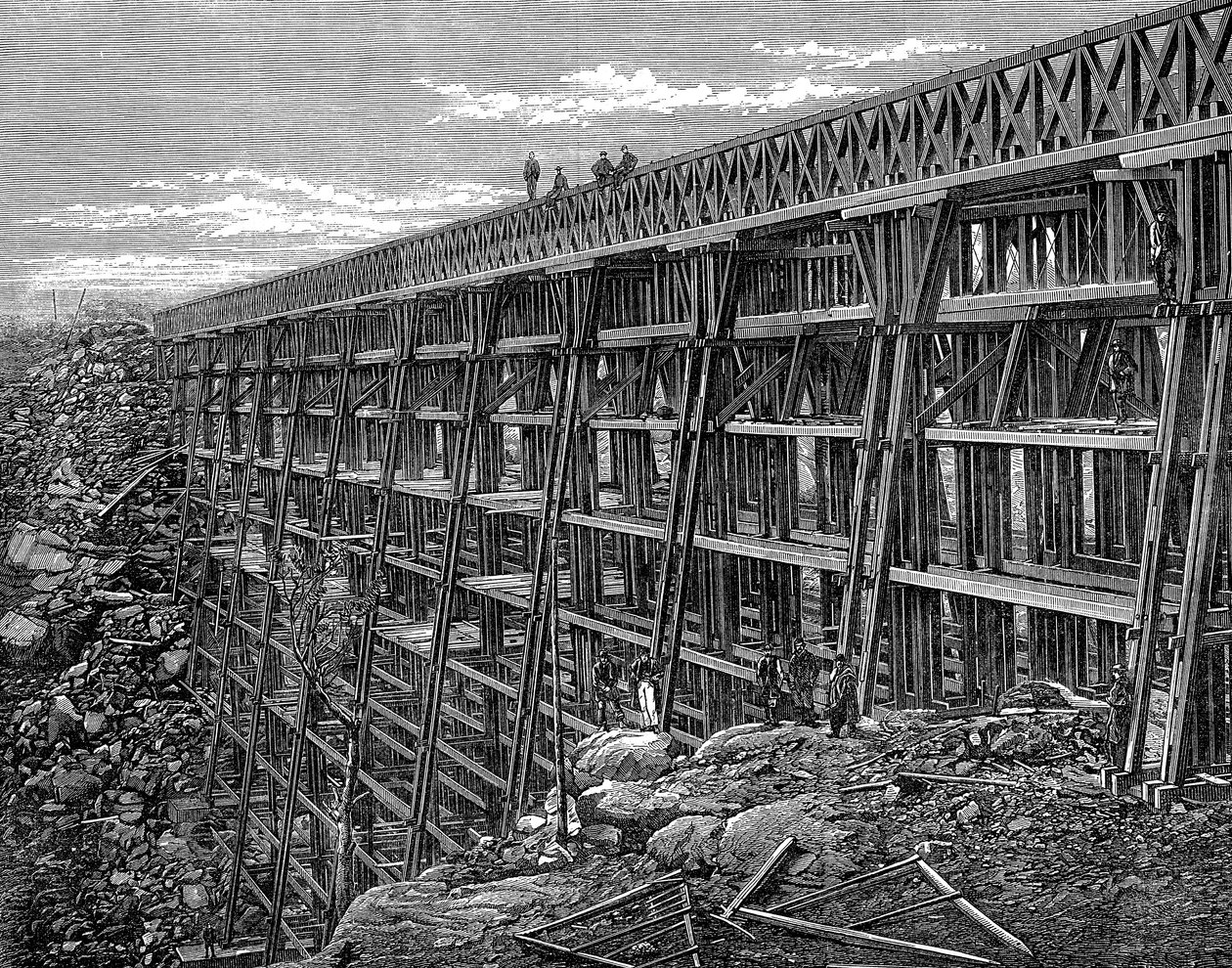 Trebukkbro på Union Pacific Railroad, Dale Creek, Wyoming, USA, 1869 av Unbekannt