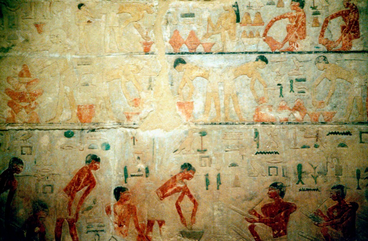 Arbeidsliv i det gamle Egypt, veggmaleri fra en håndverkergrav i Saqqara av Unbekannt