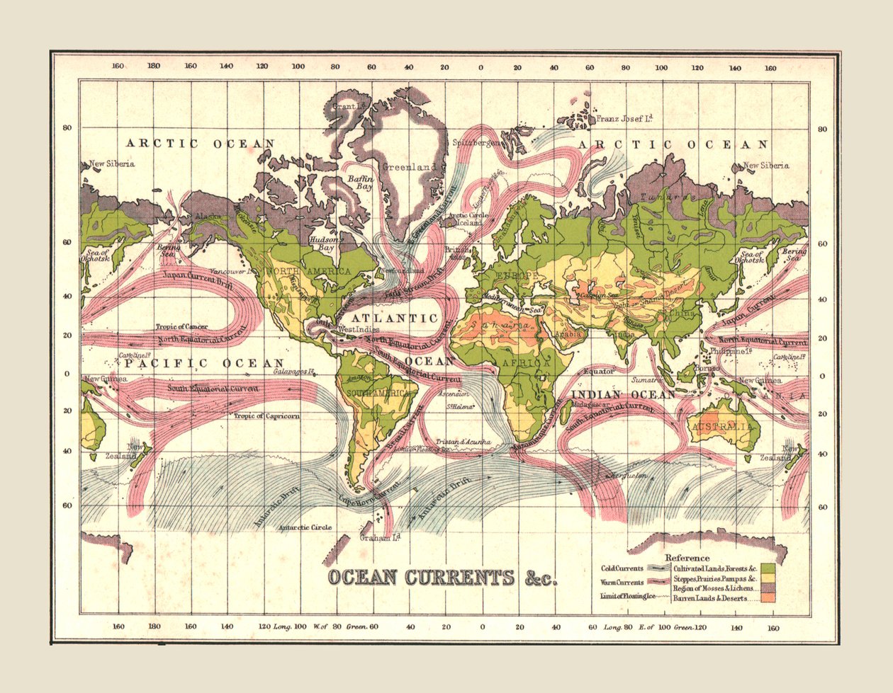 Verdenskart som viser havstrømmer, 1902. av Unbekannt