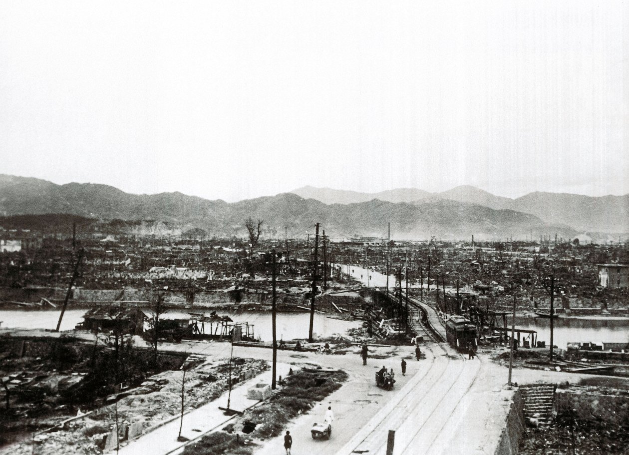Andre verdenskrig: ruinene av Hiroshima etter atombomben, 6. august av Unbekannt