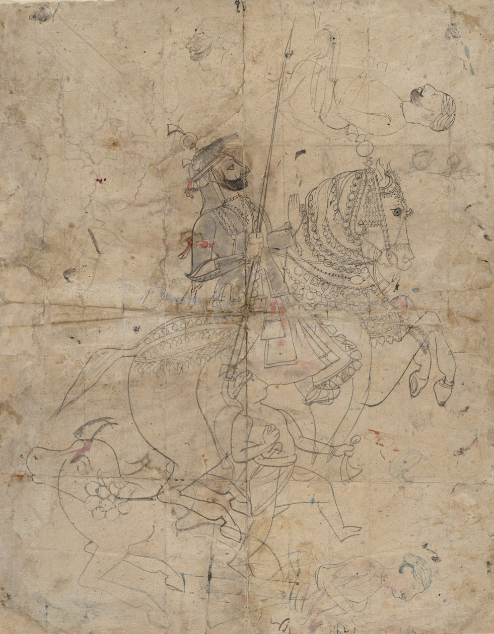 Tilbedelse av Brijnathanji og Swamini recta, rytterportrett verso, K. 1800. av Unbekannt