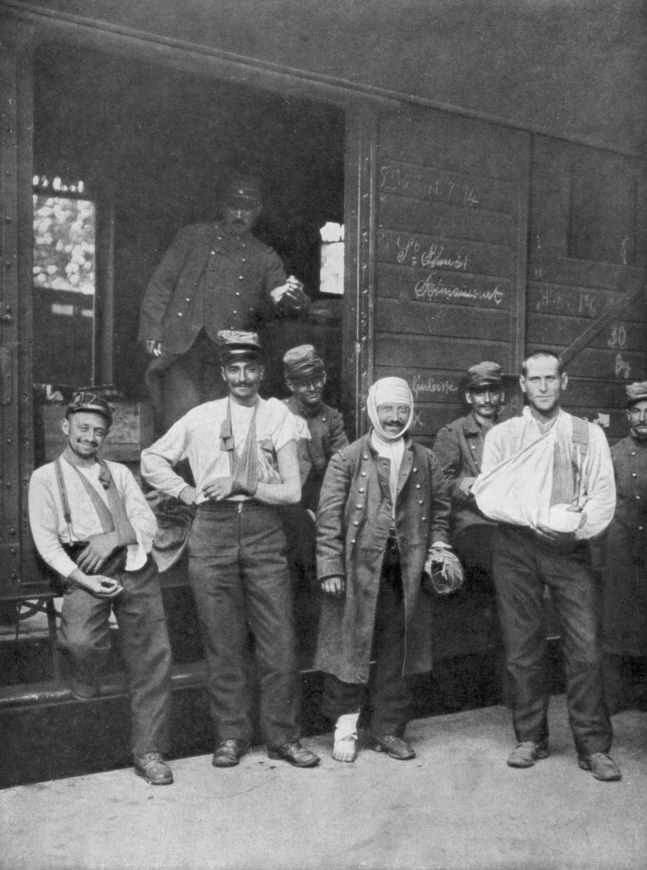 Sårede franske soldater på vei til sykehus med tog Frankrike, 1914 av Unbekannt