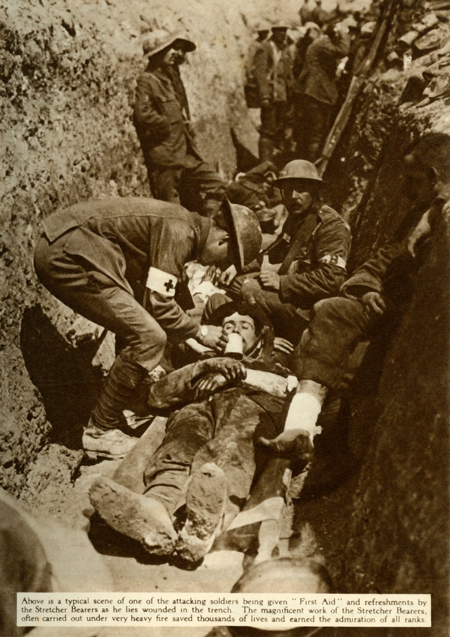 Såret soldat blir behandlet i skyttergravene, slaget ved Somme, første verdenskrig, 1916, 1935. av Unbekannt