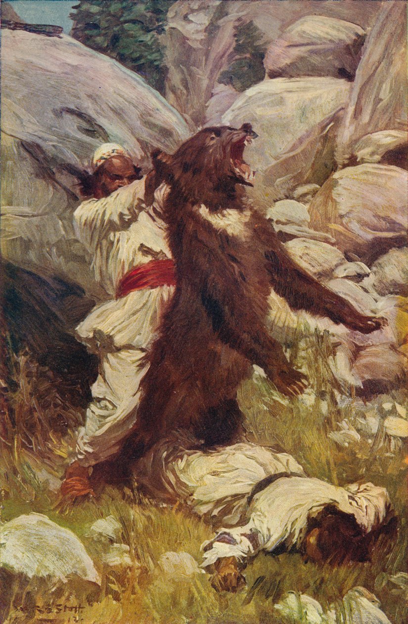 Bryting med en bjørn, c1912 av Unbekannt