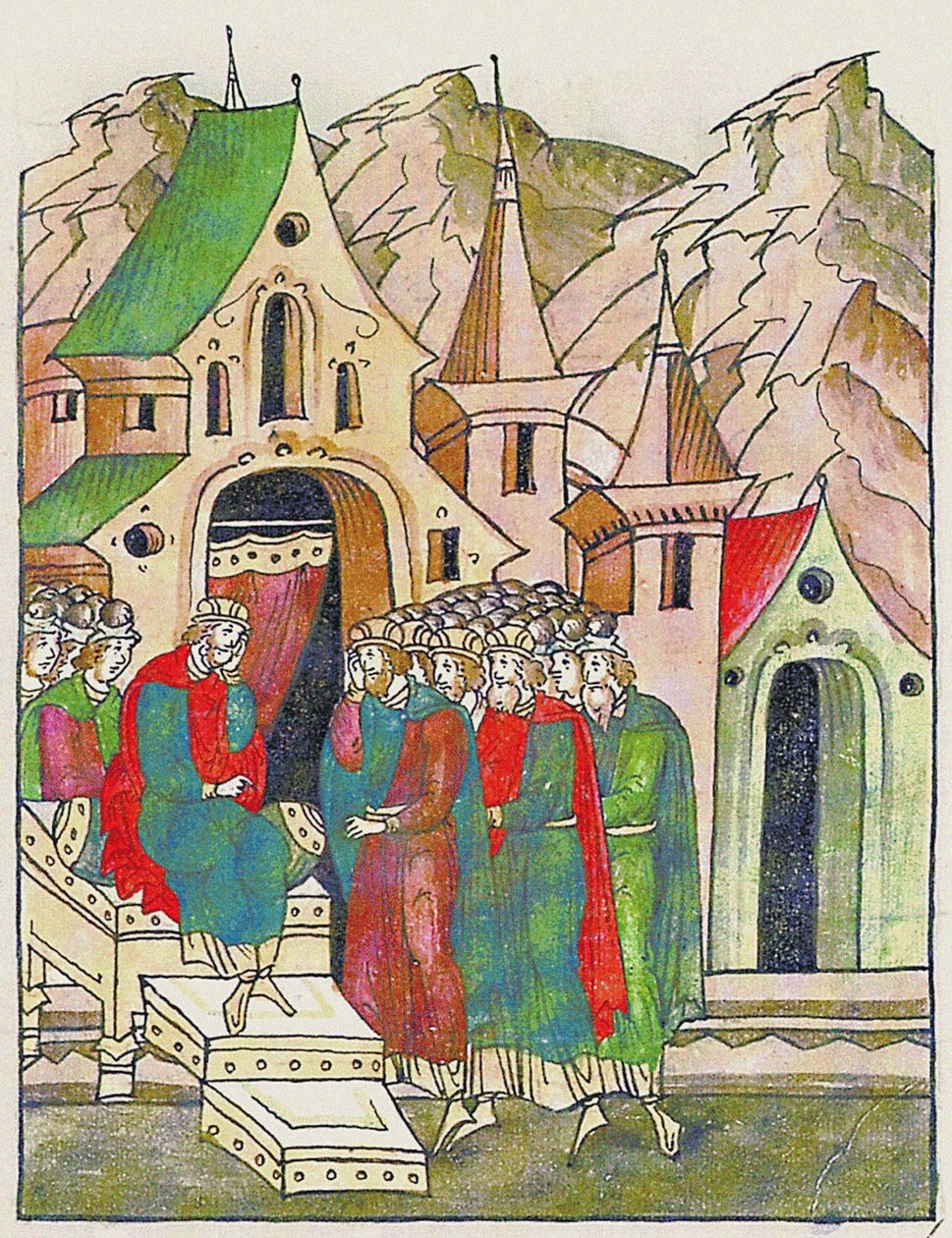 Yaropolk fra Kiev kaller brødrene sine til å forsone seg. Fra Illuminated Compiled Chronicle, Second av Unbekannt