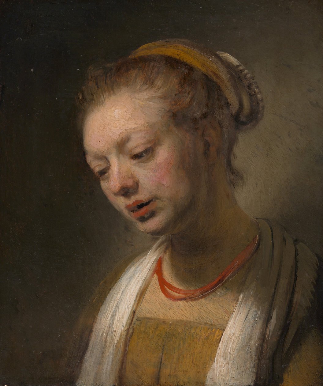 Ung kvinne med et rødt halskjede, ca. 1645. av Unbekannt
