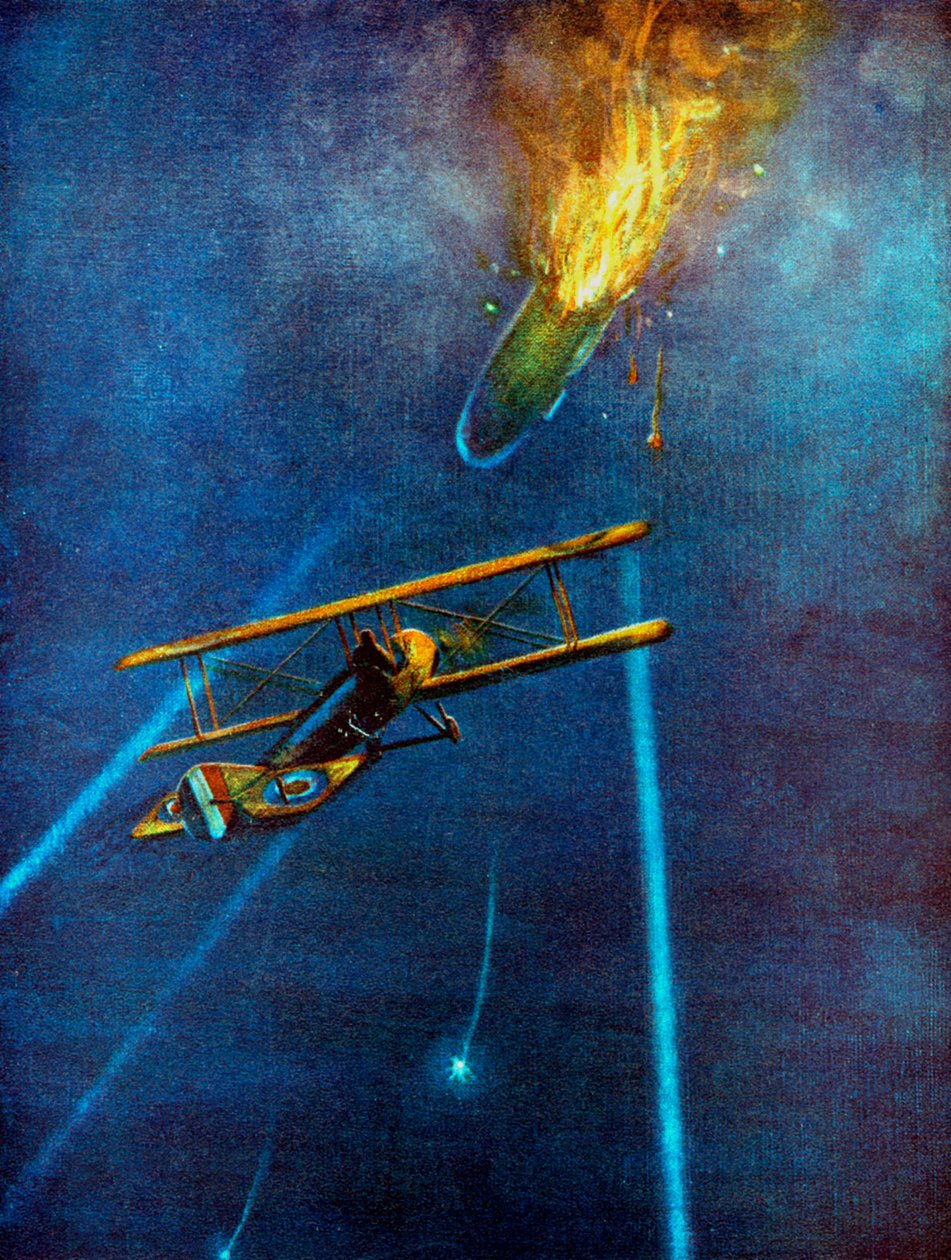 Zeppelin luftskip skutt ned ved Cuffley, nær Enfield, under bombeangrep på London, 1916 av Unbekannt